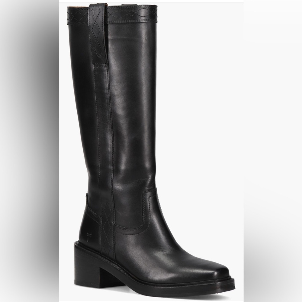 Frye Kate Black Leather Knee-High Block Heel Boots 7.5